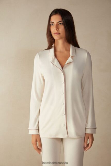 Apparel CA Intimissimi Women Long-Sleeve Micromodal Jacket 612I-Vanilla Ivory DD6R6T1615