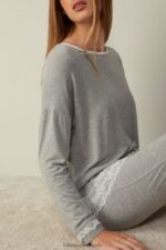 Apparel CA Intimissimi Women Long-Sleeve Round-Neck Modal Top 031-Light Grey Melange DD6R6T1677 - Image 2