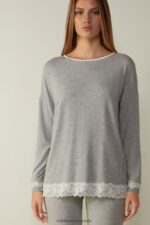 Apparel CA Intimissimi Women Long-Sleeve Round-Neck Modal Top 031-Light Grey Melange DD6R6T1677