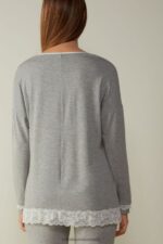 Apparel CA Intimissimi Women Long-Sleeve Round-Neck Modal Top 031-Light Grey Melange DD6R6T1677 - Image 5