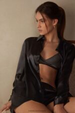 Apparel CA Intimissimi Women Long-Sleeved Silk Top 019-Black DD6R6T1375 - Image 2