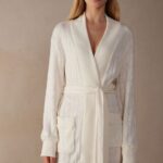 Apparel CA Intimissimi Women Lost in Fields Cable-Knit Dressing Gown 232J-Powder White DD6R6T1567