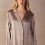 Apparel CA Intimissimi Women Mannish-Cut Jacket in Silk Satin 651I-Powder Beige DD6R6T1648