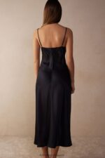 Apparel CA Intimissimi Women Midi-Length Slip in Silk 019-Black DD6R6T1254 - Image 5