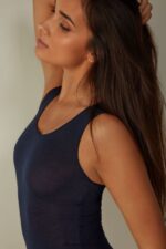 Apparel CA Intimissimi Women Modal Cashmere Ultralight Wide-Shoulder Top 1467-Intense Blue DD6R6T1436 - Image 2