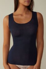 Apparel CA Intimissimi Women Modal Cashmere Ultralight Wide-Shoulder Top 1467-Intense Blue DD6R6T1436