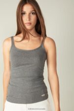Apparel CA Intimissimi Women Natural Cotton Strappy Top 616I-Cloud Grey Blend DD6R6T1409