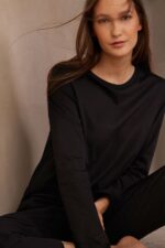Apparel CA Intimissimi Women Oversize Long-Sleeved Supima Cotton Top 019-Black DD6R6T1322 - Image 2
