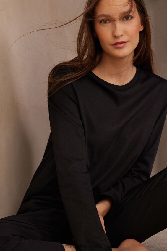 Apparel CA Intimissimi Women Oversize Long-Sleeved Supima Cotton Top 019-Black DD6R6T1322 - Image 2