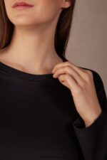 Apparel CA Intimissimi Women Oversize Long-Sleeved Supima Cotton Top 019-Black DD6R6T1322 - Image 3