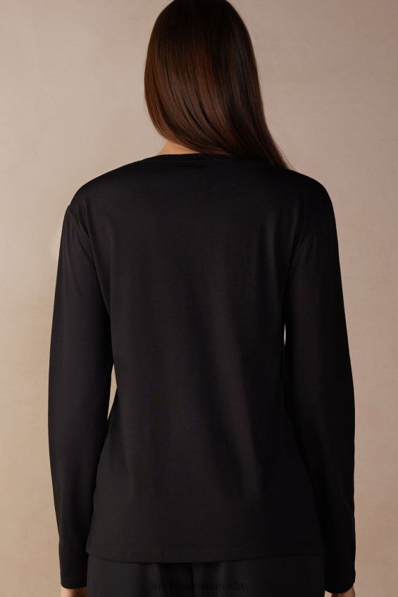 Apparel CA Intimissimi Women Oversize Long-Sleeved Supima Cotton Top 019-Black DD6R6T1322 - Image 4