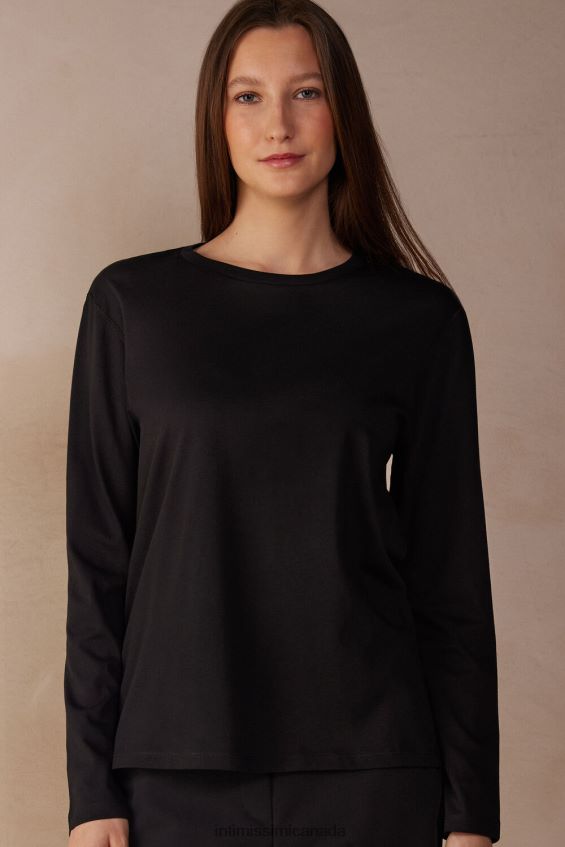 Apparel CA Intimissimi Women Oversize Long-Sleeved Supima Cotton Top 019-Black DD6R6T1322 - Image 1