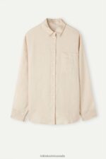 Apparel CA Intimissimi Women Plain-Weave Linen Shirt 913I-Beige Rope DD6R6T1295 - Image 5