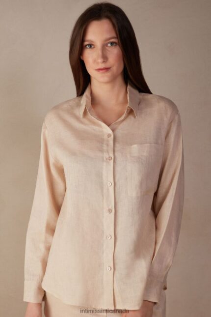 Apparel CA Intimissimi Women Plain-Weave Linen Shirt 913I-Beige Rope DD6R6T1295