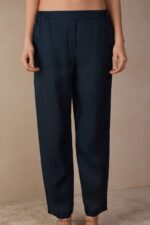 Apparel CA Intimissimi Women Plain-Weave Linen Trousers 243J-Sailor Blue DD6R6T1298