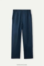 Apparel CA Intimissimi Women Plain-Weave Linen Trousers 243J-Sailor Blue DD6R6T1298 - Image 5