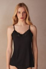 Apparel CA Intimissimi Women Pretty Flowers Modal Top 019-Black DD6R6T1388