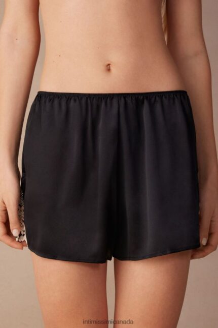 Apparel CA Intimissimi Women Pretty Flowers Silk Shorts 9887-Black/Ivory DD6R6T1661
