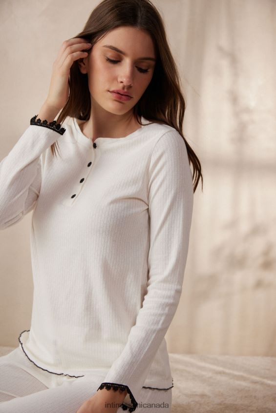 Apparel CA Intimissimi Women Pure Joy Long-Sleeved Grandad Top 2127-Powder White DD6R6T1557 - Image 2