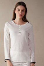 Apparel CA Intimissimi Women Pure Joy Long-Sleeved Grandad Top 2127-Powder White DD6R6T1557