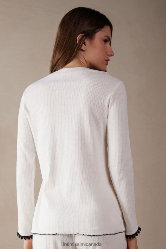 Apparel CA Intimissimi Women Pure Joy Long-Sleeved Grandad Top 2127-Powder White DD6R6T1557 - Image 4