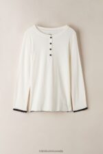 Apparel CA Intimissimi Women Pure Joy Long-Sleeved Grandad Top 2127-Powder White DD6R6T1557 - Image 5
