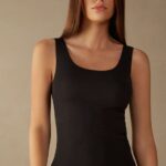 Apparel CA Intimissimi Women Raw-Edge Round-Neck Supima Cotton Vest Top 019-Black DD6R6T1466