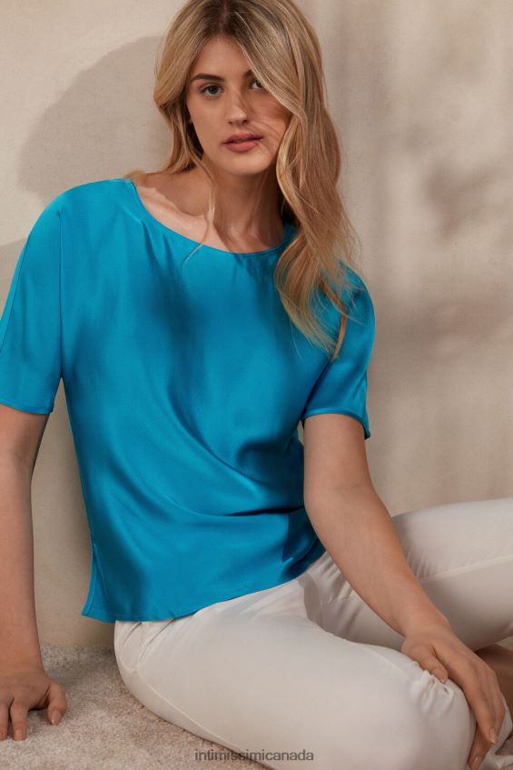 Apparel CA Intimissimi Women Short-Sleeved Silk and Modal Top 210J-Digital Turquoise DD6R6T1318 - Image 2