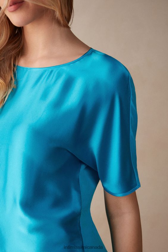 Apparel CA Intimissimi Women Short-Sleeved Silk and Modal Top 210J-Digital Turquoise DD6R6T1318 - Image 3