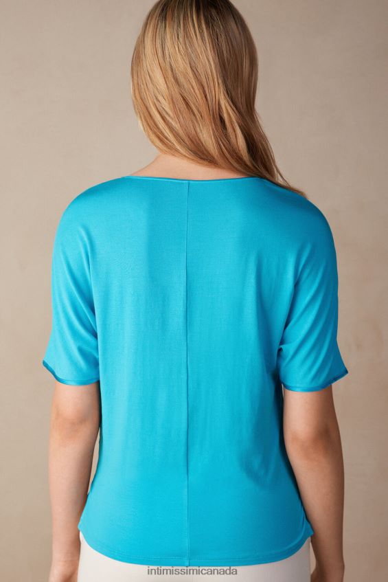 Apparel CA Intimissimi Women Short-Sleeved Silk and Modal Top 210J-Digital Turquoise DD6R6T1318 - Image 4