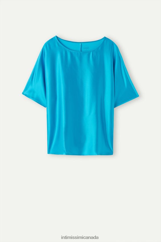 Apparel CA Intimissimi Women Short-Sleeved Silk and Modal Top 210J-Digital Turquoise DD6R6T1318 - Image 5