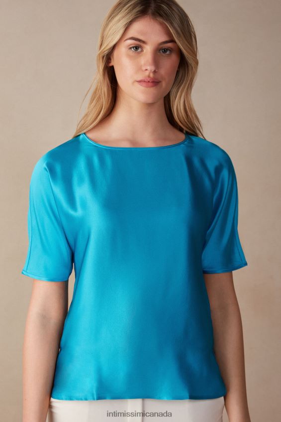 Apparel CA Intimissimi Women Short-Sleeved Silk and Modal Top 210J-Digital Turquoise DD6R6T1318 - Image 1