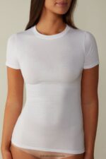 Apparel CA Intimissimi Women Short-Sleeved Stretch Supima Cotton Top 001-White DD6R6T1420