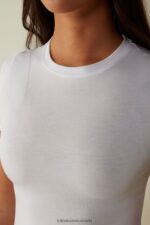 Apparel CA Intimissimi Women Short-Sleeved Stretch Supima Cotton Top 001-White DD6R6T1420 - Image 3