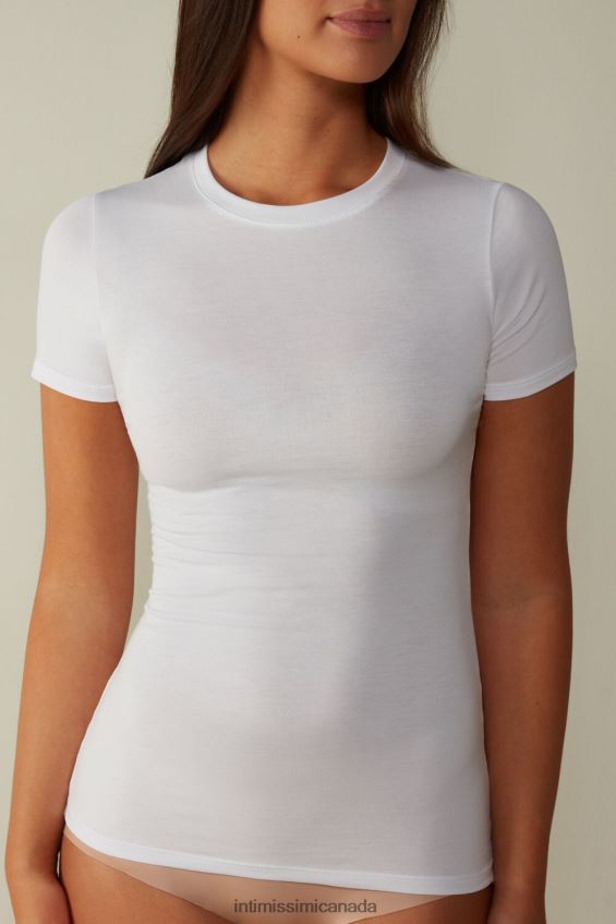 Apparel CA Intimissimi Women Short-Sleeved Stretch Supima Cotton Top 001-White DD6R6T1420 - Image 1