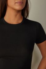 Apparel CA Intimissimi Women Short-Sleeved Stretch Supima Cotton Top 019-Black DD6R6T1419 - Image 3