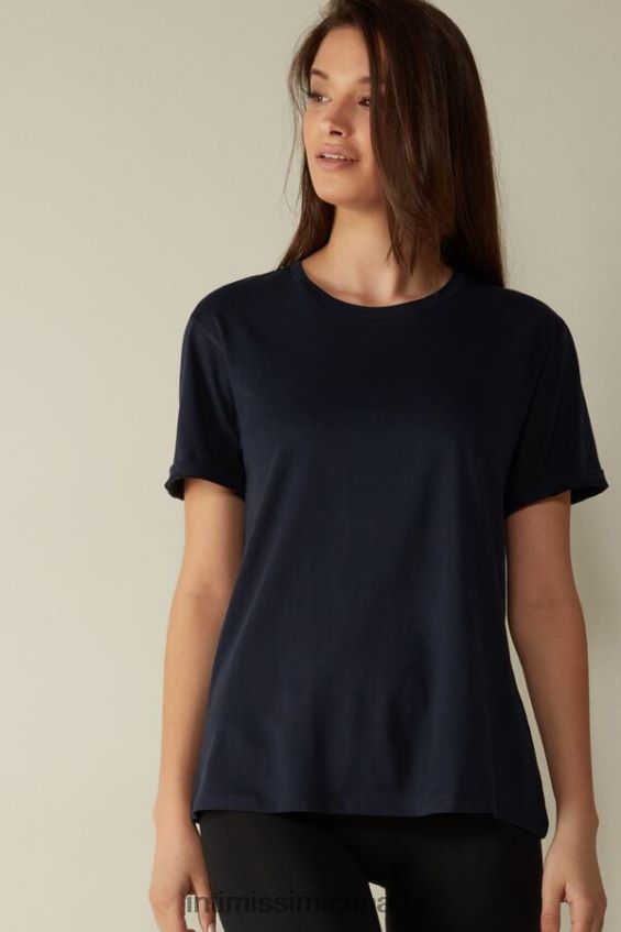 Apparel CA Intimissimi Women Short-Sleeved Supima Cotton Top 1467-Intense Blue DD6R6T1418 - Image 1