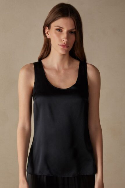 Apparel CA Intimissimi Women Silk and Modal Vest 019-Black DD6R6T1367