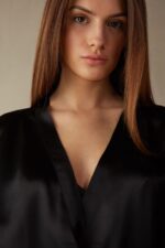 Apparel CA Intimissimi Women Silk Kimono 019-Black DD6R6T1679 - Image 3