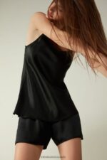 Apparel CA Intimissimi Women Silk Satin Top with V Neck 019-Black DD6R6T1396 - Image 2
