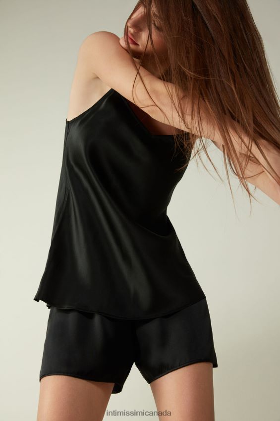 Apparel CA Intimissimi Women Silk Satin Top with V Neck 019-Black DD6R6T1396 - Image 2