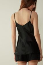 Apparel CA Intimissimi Women Silk Satin Top with V Neck 019-Black DD6R6T1396 - Image 5