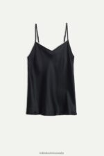 Apparel CA Intimissimi Women Silk Satin Top with V Neck 019-Black DD6R6T1396 - Image 6