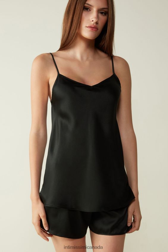 Apparel CA Intimissimi Women Silk Satin Top with V Neck 019-Black DD6R6T1396 - Image 1
