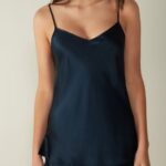Apparel CA Intimissimi Women Silk Satin Top with V Neck 1467-Intense Blue DD6R6T1391