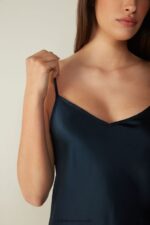 Apparel CA Intimissimi Women Silk Satin Top with V Neck 1467-Intense Blue DD6R6T1391 - Image 3