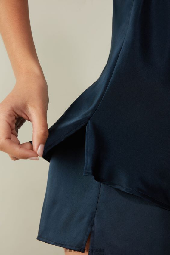 Apparel CA Intimissimi Women Silk Satin Top with V Neck 1467-Intense Blue DD6R6T1391 - Image 4