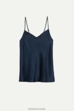 Apparel CA Intimissimi Women Silk Satin Top with V Neck 1467-Intense Blue DD6R6T1391 - Image 6
