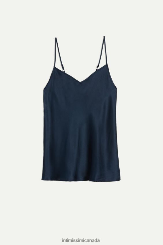 Apparel CA Intimissimi Women Silk Satin Top with V Neck 1467-Intense Blue DD6R6T1391 - Image 6