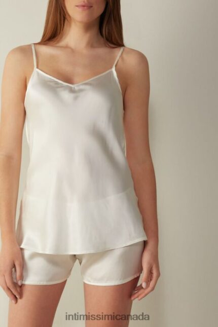 Apparel CA Intimissimi Women Silk Satin Top with V Neck 2127-Powder White DD6R6T1394